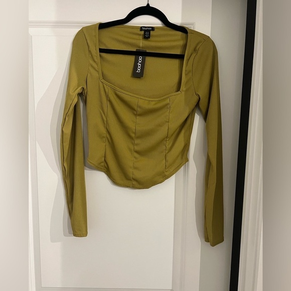 Tall Rib Corset Detail Longsleeve Top- green size 10 - Picture 4 of 5